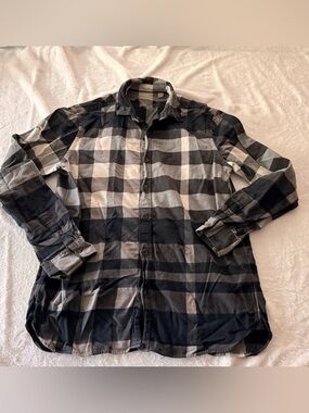 Burberry Brit L/S Button Down Exploding Check Pattern Black White Shirt L flaw